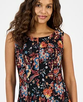 Connected Petite Floral Pleated Sleeveless Dress