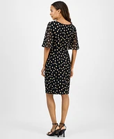 Connected Petite Printed Side-Shirred Butterfly-Sleeve Dress