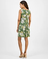 Connected Petite Floral Pintuck Sleeveless Mini Dress