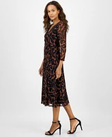 Connected Petite Printed Surplice Side-Tie Dress