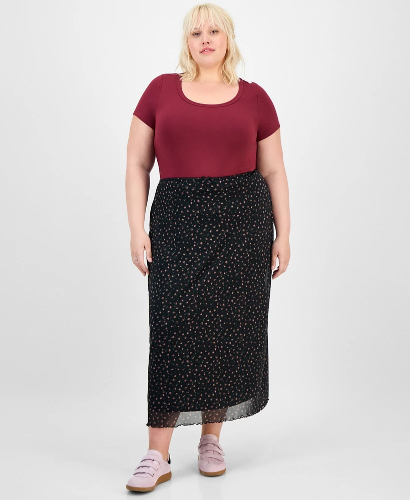 Hippie Rose Trendy Plus Pull-On Mesh Midi Skirt