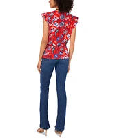 Sam & Jess Women's Printed Smocked Flutter-Sleeve Peplum Top