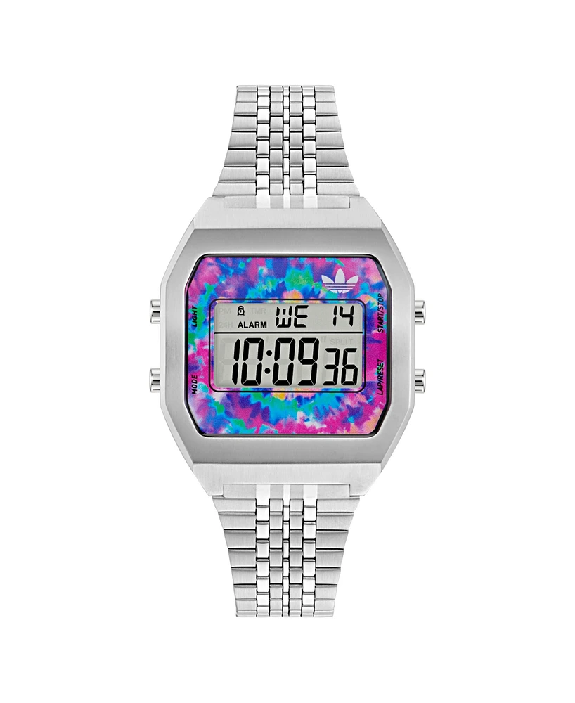 adidas Unisex Digital Silver-Tone Stainless Steel Watch, 36mm