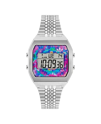adidas Unisex Digital Silver-Tone Stainless Steel Watch, 36mm