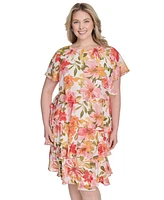 Jessica Howard Plus Floral-Print Tiered Shift Dress
