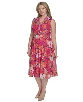 Jessica Howard Plus Floral Surplice-Neck Midi Dress