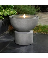 LuxenHome Gray with Speckled Black Resin Round Bubbler 18.5" Tall Outdoor Fountain with Lights