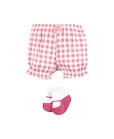 Hudson Baby Girls Bodysuit, Short and Sock, Strawberry Love