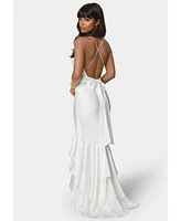 Bebe Women's Tiered Satin High Low Gown