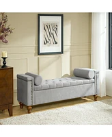 Flavia Storage Waterproof Button-Tufted Bench with Two Circular Pillows