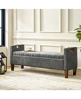 Adela Storage Waterproof Bench with Solid Wood Legs and Armrests