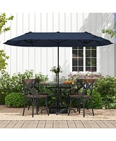Gymax 13FT Double-sided Patio Umbrella w/ Crank Handle Umbrella Base Safety Lock