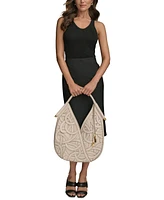 Donna Karan New York Baldwin Woven Leather Floral Shoulder Bag
