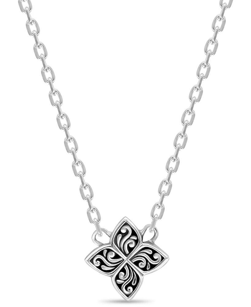 Devata Clover Filigree Chain Necklace, 16 in adj to 18 in