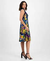 Sandra Darren Petite Printed Sleeveless Collared Shirtdress