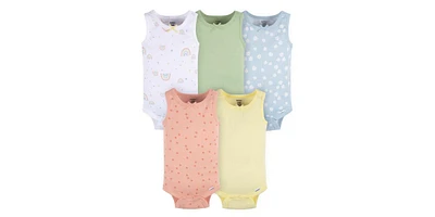 Gerber Baby Girls Sleeveless Flowers Onesies, 5-Pack