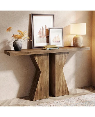 Tribesigns Farmhouse Entryway Table, 55.12 Inch Console Table Behind Sofa Table, Wood Sofa Table Narrow Hallway Table, Foyer Entry Table with K-Shaped