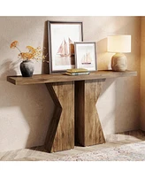 Tribesigns Farmhouse Entryway Table, 55.12 Inch Console Table Behind Sofa Table, Wood Sofa Table Narrow Hallway Table, Foyer Entry Table with K-Shaped