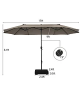 Gymax 15 ft Double-Sided Patio Umbrella Market Twin w/ Enhanced Base