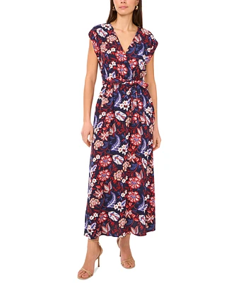 Sam & Jess Women's Printed V-Neck Cap-Sleeve Maxi Dress