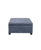 Square Upholstered Storage Ottoman with Button Tufted Top Soft Close Lid and Solid Wood Legs for Living Room Bedroom or Entryway Seating-The Pop Home