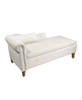 Velvet Upholstered Chaise Lounge with Storage and Pillow Rolled Arm Tufted Chair Nailhead Trim for Living Room Bedroom or Office-The Pop H