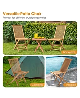 2 Pcs Patio Folding Chair Teak High Back Dining Slatted Seat Portable Outdoor