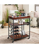 3 Tiers Storage Bar Serving Cart with Wine Rack