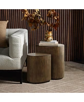 LuxenHome 2-Piece Teardrop Drum Wood Side Tables Set in Walnut Finish