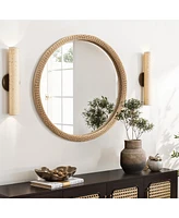 LuxenHome Bamboo Frame Round Accent and Vanity Wall Mirror