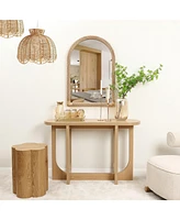 LuxenHome Bamboo Frame Arch Rectangle Accent Wall and Vanity Wall Mirror