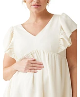 Ingrid + Isabel Maternity Ingrid + Isabel Materniy Madeline Flutter Sleeve Dress Buttermilk Xl