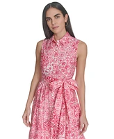 Jessica Howard Petite Printed Tie-Waist Sleeveless Midi Dress