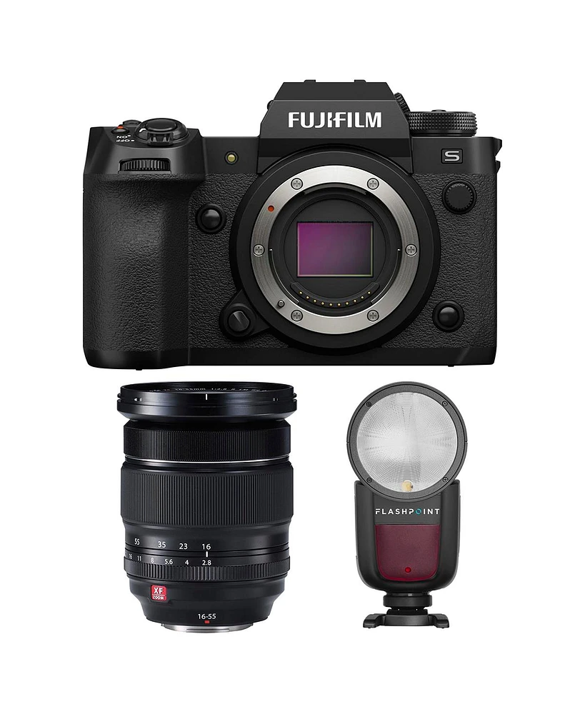 Fujifilm X-H2S Mirrorless Camera with Xf 16-55mm f/2.8 R Lm Wr Lens, Black, Bundle with Zoom Li-on X R2 Ttl Round Flash Speedlight