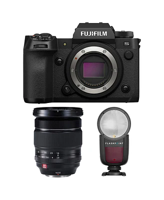 Fujifilm X-H2S Mirrorless Camera with Xf 16-55mm f/2.8 R Lm Wr Lens, Black, Bundle with Zoom Li-on X R2 Ttl Round Flash Speedlight