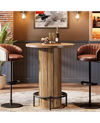 Tribesigns Round Bar Table, 39.4" H Wood Bistro Pub Table with Metal Ring Footrest for Dining Coffee Cocktail Living Room, Small Space(Only Table)