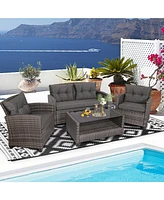 Gymax 8PCS Rattan Patio Conversation Set Cushioned Outdoor Furniture Set