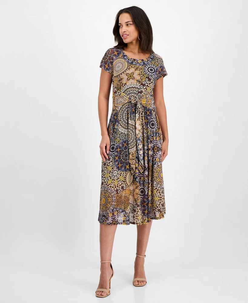 Robbie Bee Petite Printed Tie-Waist Midi Dress