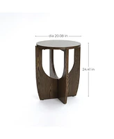 LuxenHome 20-Inch Round Wood Side Table with Walnut Finish
