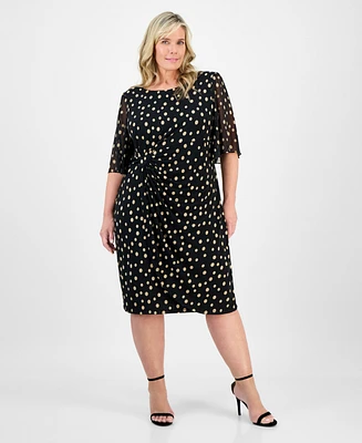 Connected Plus Printed Side-Shirred Butterfly-Sleeve Dress