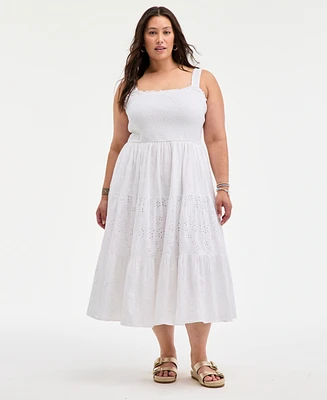 On 34 Trendy Plus Smocked Eyelet Maxi Dress, Exclusively at Macy's