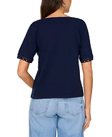 Vince Camuto Women's Cotton V-Neck Crochet-Trim Top