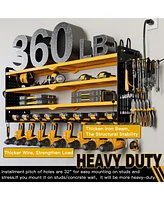 Hausource 4-Tier Power Tool Organizer Wall Mount Tool Storage Workbench W/8 Drill Holder Utility Shelving,Yellow