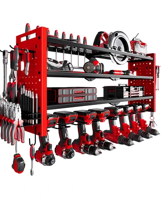 Hausource 4 Tier Power Tool Organizer Shelving Wall Mount Utility Storage Rack，Red