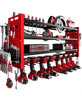 Hausource 4 Tier Power Tool Organizer Shelving Wall Mount Utility Storage Rack，Red