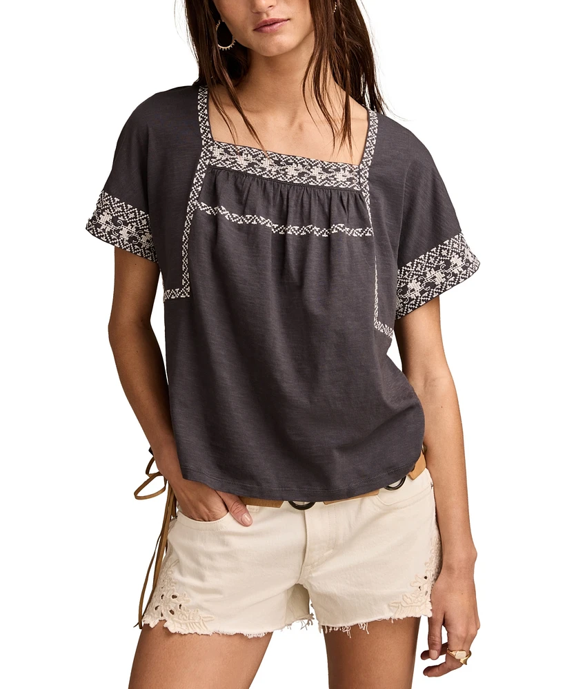Lucky Brand Women's Embroidered Short-Sleeve Cotton T-Shirt