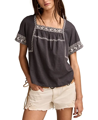 Lucky Brand Women's Embroidered Short-Sleeve Cotton T-Shirt