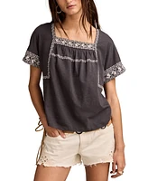 Lucky Brand Women's Embroidered Short-Sleeve Cotton T-Shirt