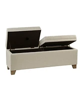 Upholstered Storage Bench with Tufted Split Top and Solid Wood Legs for Entryway or Bedroom-The Pop Home