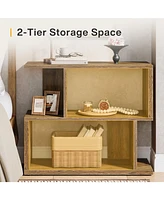 Tribesigns 2-Tier End Table, Rustic Sofa Side Table with Storage Shelf for Living Room, Farmhouse Bedside Nightstand for Bedroom